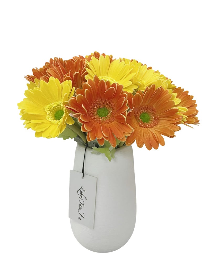 LebriTamFa 7PCS Real Touch PU Artificial Barberton Daisy Gerbera Daisy Flowers Bunch Bouquet Arrangements for Holiday Bridal Bouquet Home Party Decor Bridesmaid (Yellow) - Image 4